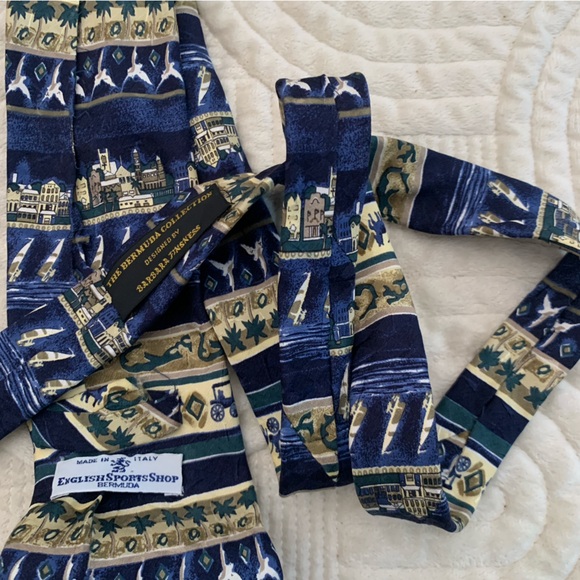 Silk Italian Nautical Themed Blue Tan Silk Tie - Picture 3 of 12